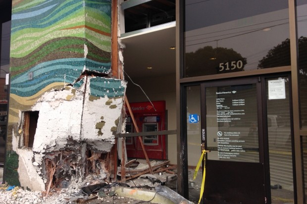 DUI Suspected After Woman Crashes Mazda Into Mission Street Bank Of America